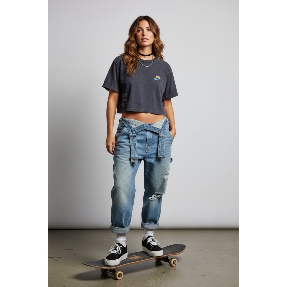 Nike Cropped Graphic Tee Womens M Faded Cotton 90s Skater Grunge Streetwear